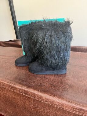 Array Black Faux Fur Ankle Boots